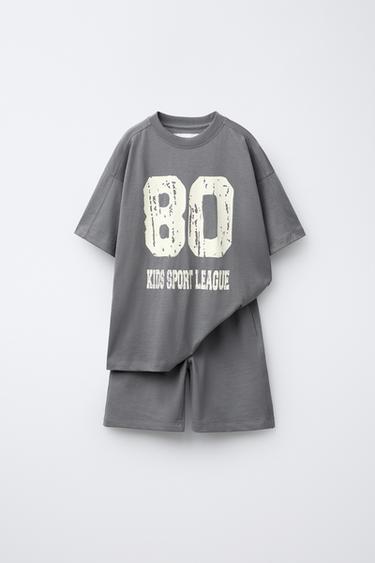 SLOGAN PRINT T-SHIRT AND BERMUDA SHORTS SET - Grey by Zara