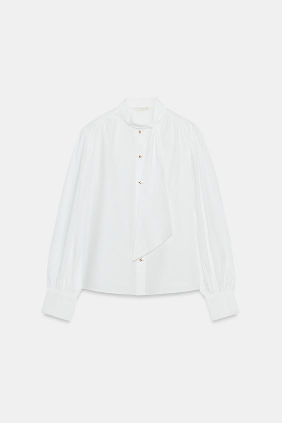 CAMISA PAÑUELO BOTONES JOYA - Blanco de Zara - Imagen 0