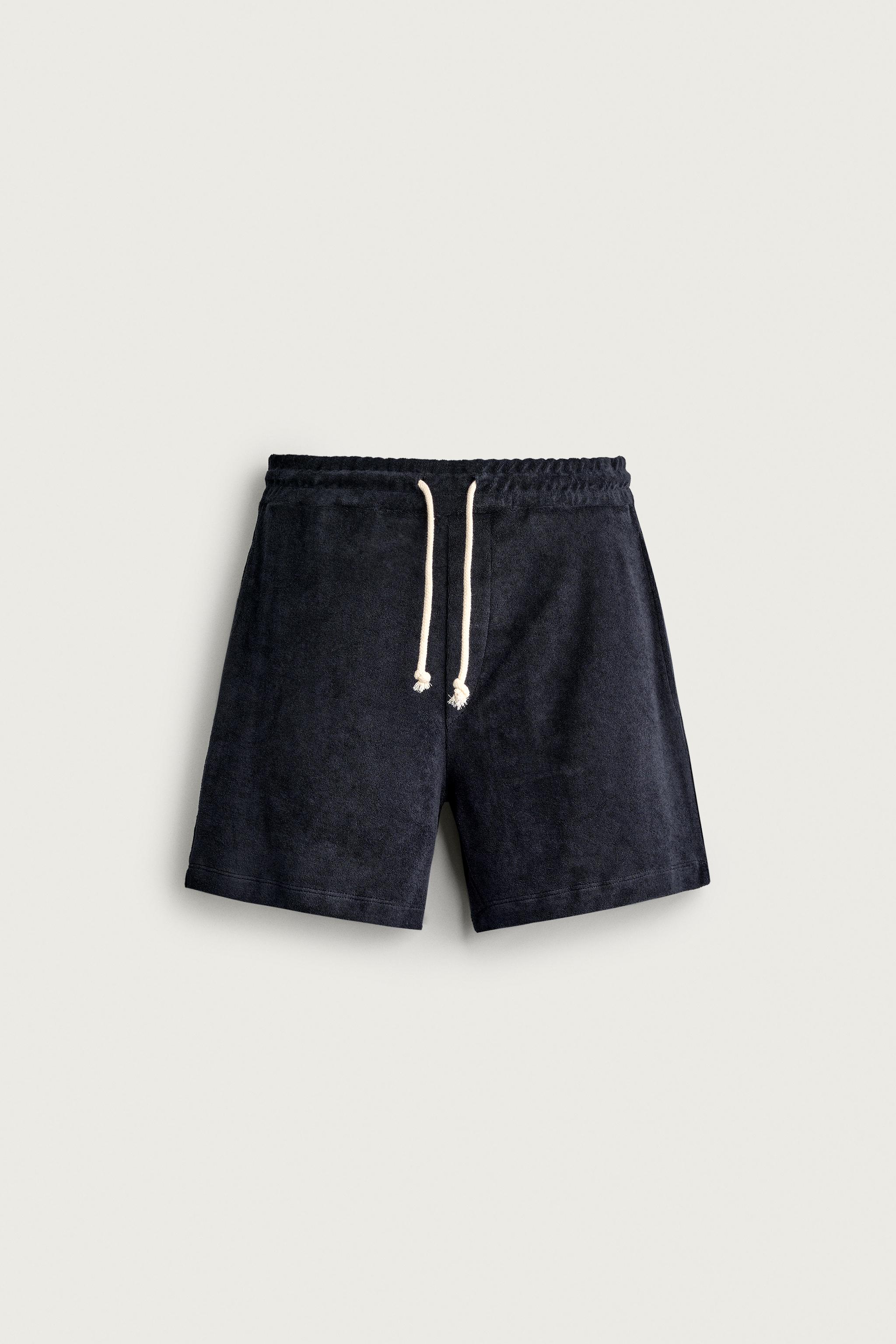 RELAXED FIT TERRY SHORTS — Navy blue