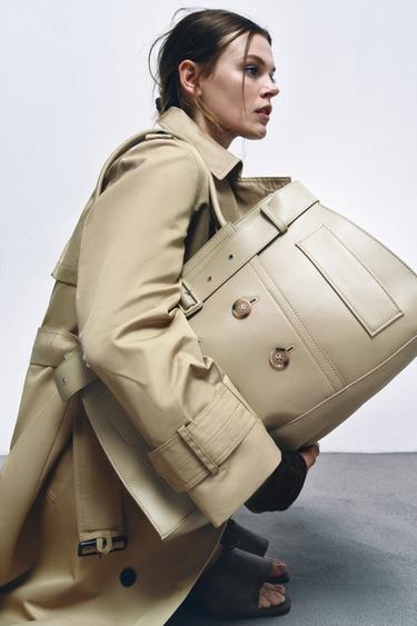 Zara LEATHER CITY BAG WITH BELT DETAIL - Beige - Image 0
