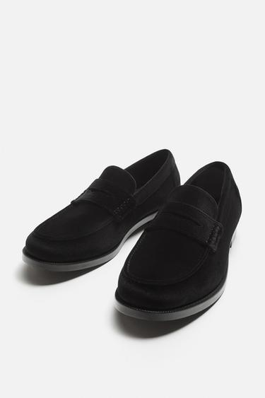 VELVET LOAFERS WITH PENNY STRAP - Black by Zara - Image 1