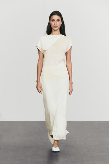 Linen blend knit midi skirt — Oyster-white 2