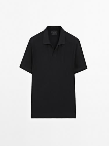 Zara Textured knit short sleeve polo shirt - Navy blue