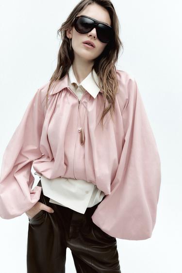 BOMBER MANGA GLOBO - Rosa tiza de Zara