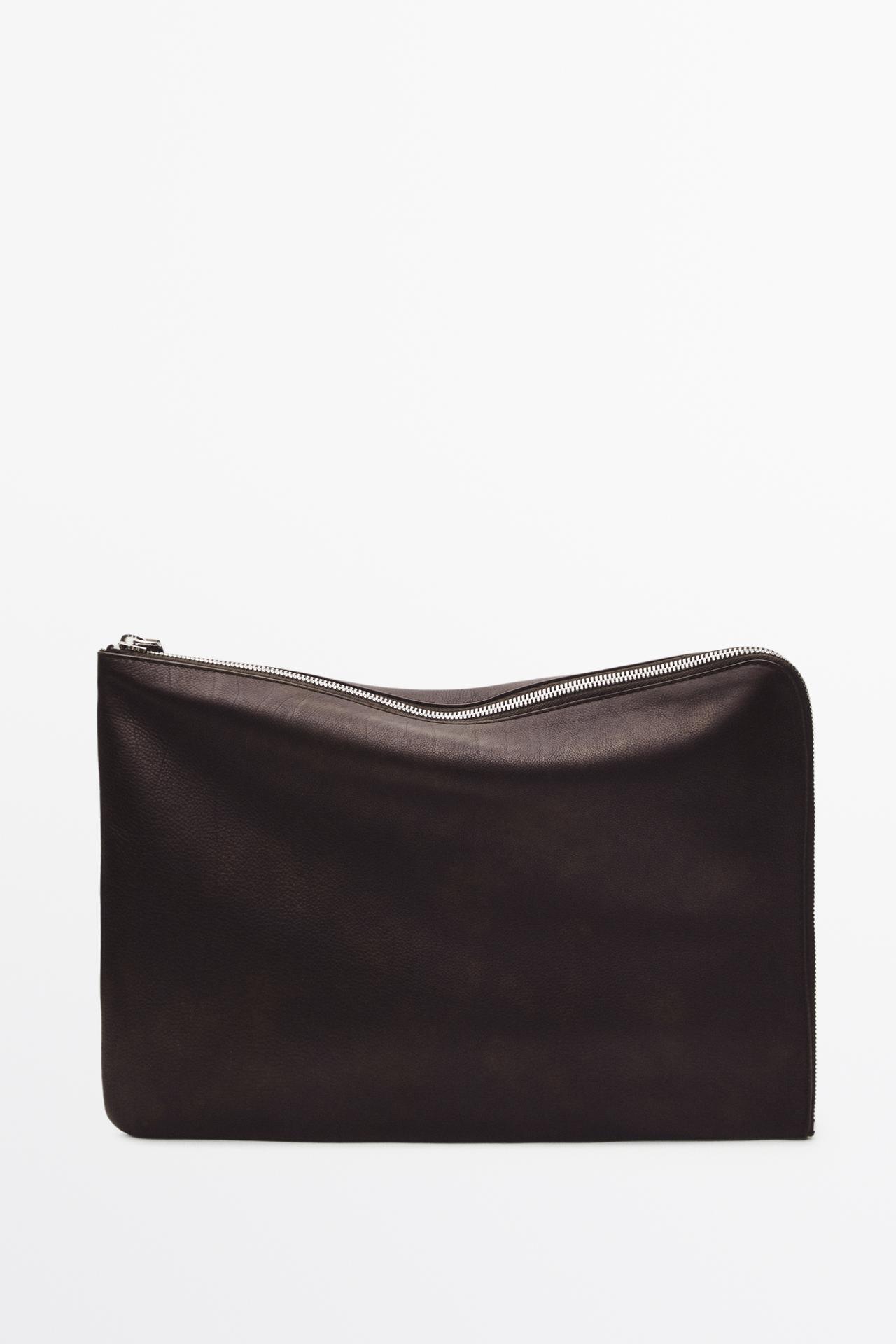 Large nappa leather laptop case — Brown