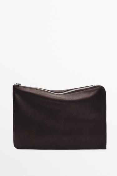 Large nappa leather laptop case — Brown 1