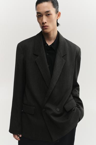 STRIPED DOUBLE-BREASTED BLAZER - Grey by Zara