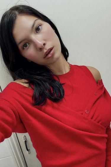 DOUBLE LAYER KNIT CARDIGAN SWEATER - Red by Zara