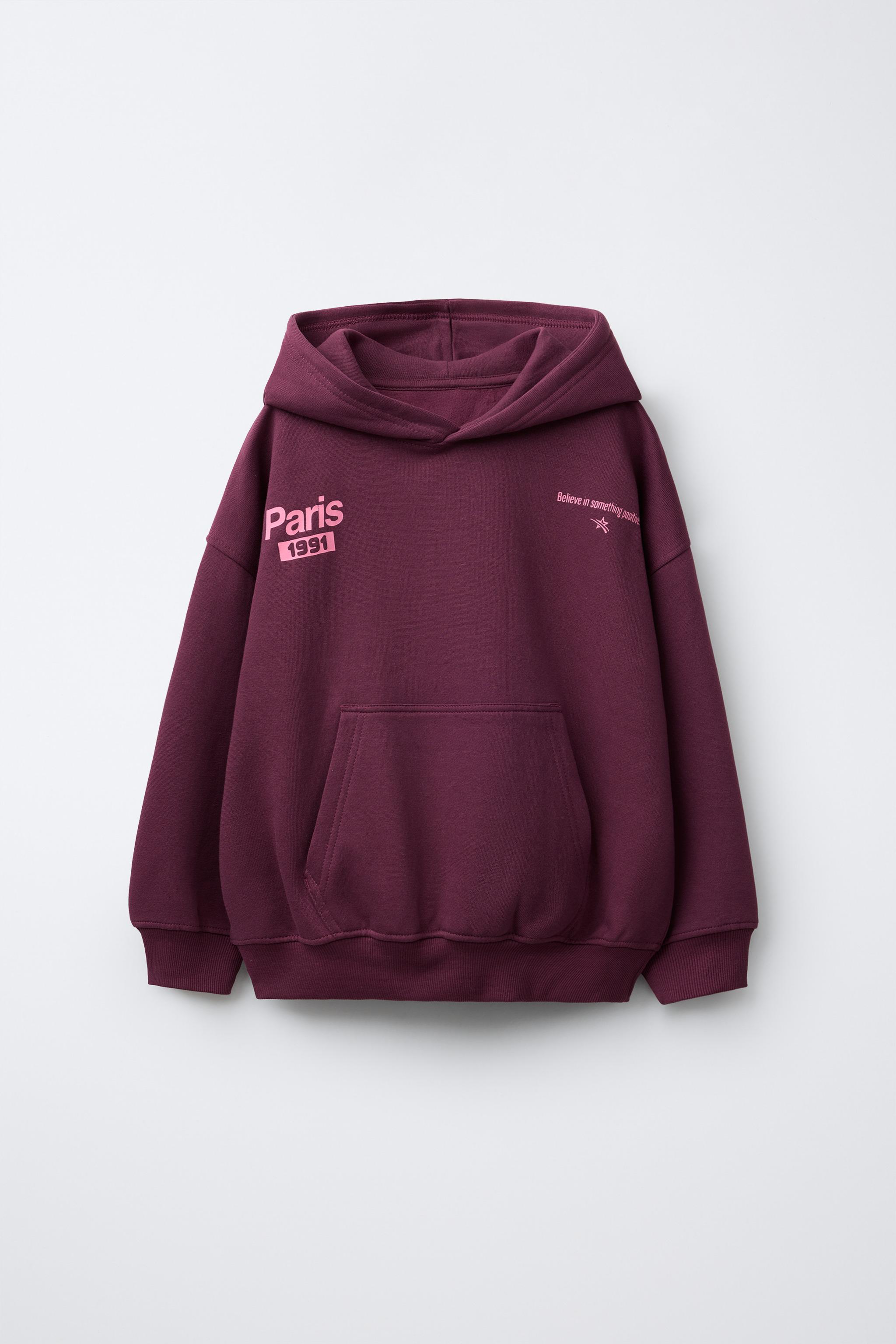 HOODIE SWEATSHIRT WITH TEXT - Dark pink | ZARA Canada