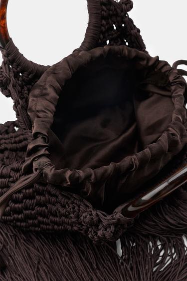 SAC EN TISSU À NŒUDS ET FRANGES - Marron de Zara - Image 5