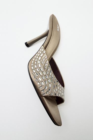 HIGH-HEEL SLINGBACK SANDALS WITH RHINESTONE APPLIQUÉS - Taupe Grey by Zara