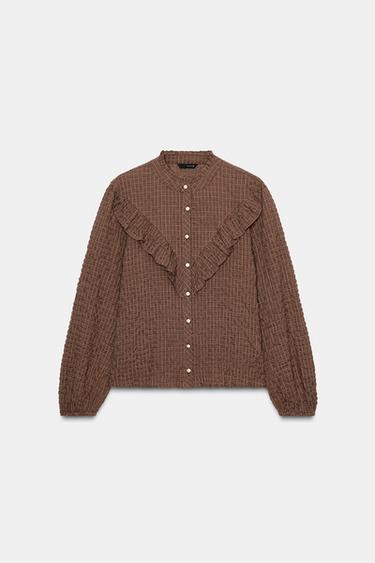 BLOUSE À CARREAUX ET VOLANTS - Marron / Écru de Zara - Image 5