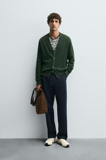 REGULAR FIT COTTON CARDIGAN - Green by Zara - Image 0