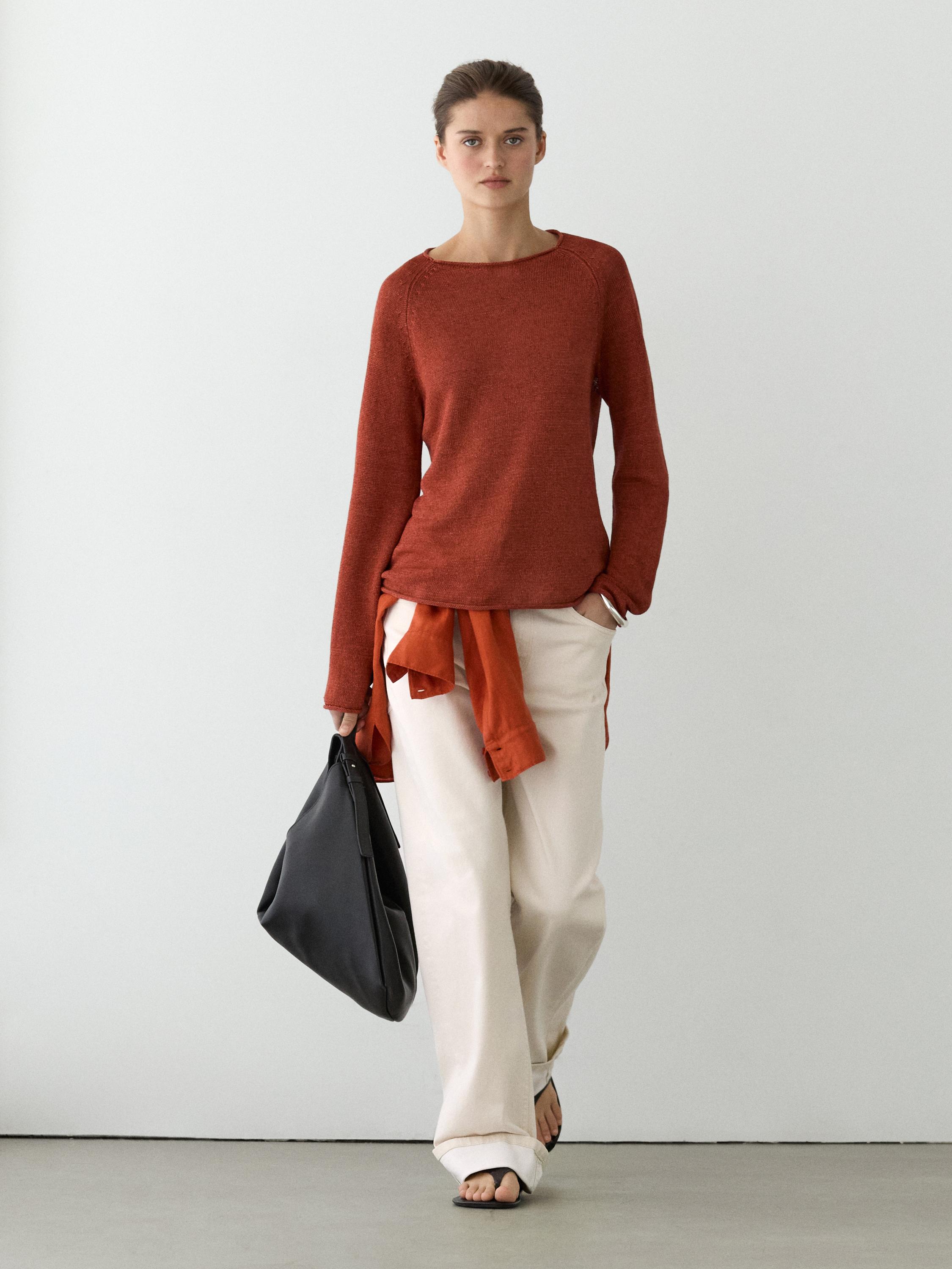 100% linen knit crew neck sweater