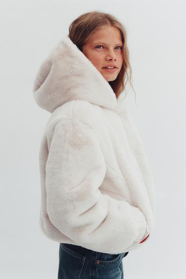 Zara 連帽毛絨效果外套 - 裸色