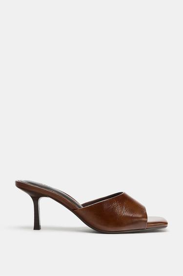 LEATHER MULE HIGH-HEEL SANDALS - Brown by Zara