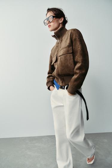 FAUX SUEDE BOMBER JACKET - Light beige by Zara