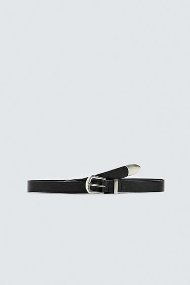 VINTAGE-EFFECT LEATHER BELT - Black by Zara
