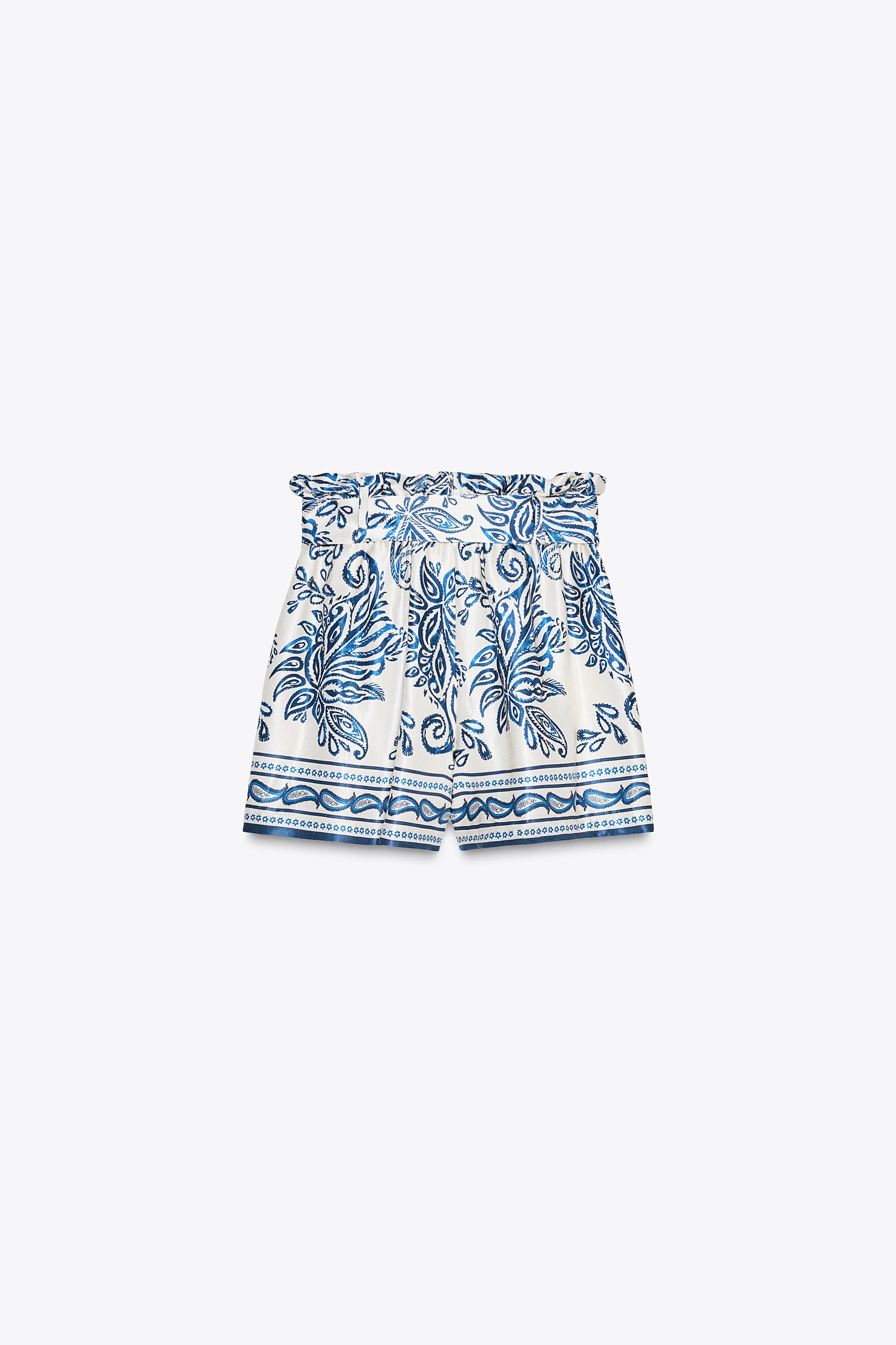 PRINTED SATIN EFFECT PAPER BAG SHORTS - Ecru | ZARA United