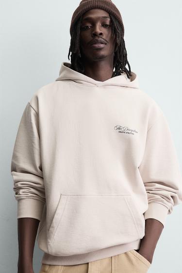 Zara RELAXED FIT HOODIE WITH GRAPHIC TEXT - Light beige