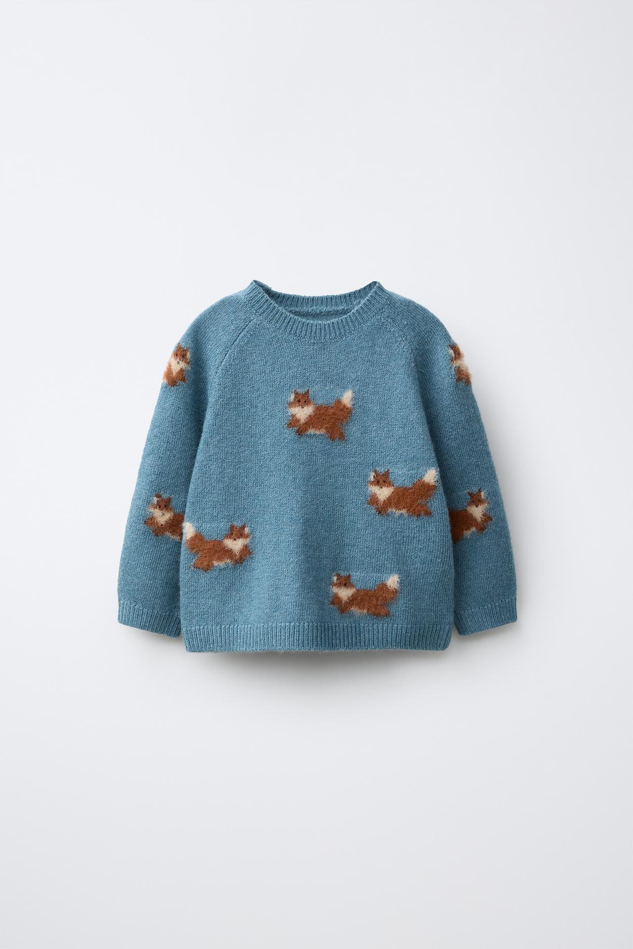 FOX KNIT SWEATER — Mid-blue
