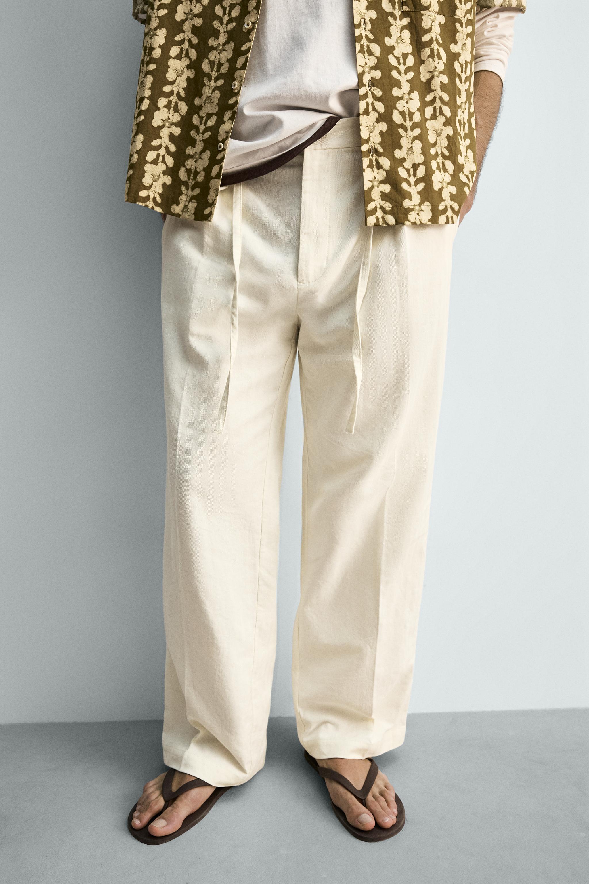 COTTON - LINEN PLEATED PANTS