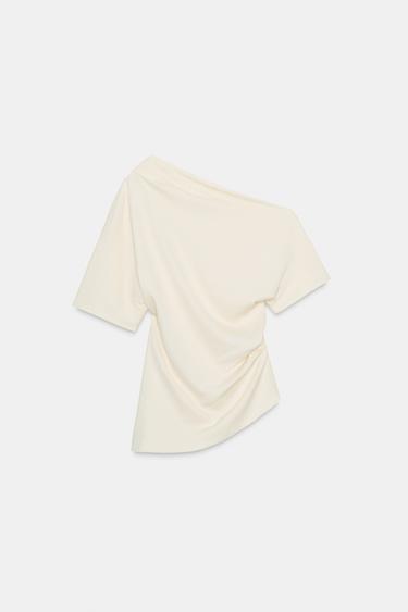 Zara ASYMMETRIC DRAPED BLOUSE ZW COLLECTION LIMITED EDITION - Ecru