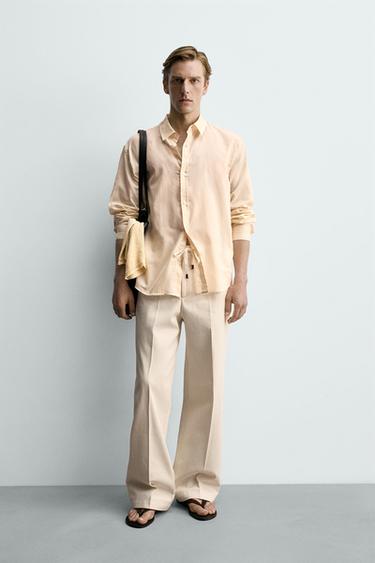 PANTALON STRAIGHT FIT À CHEVRONS - Écru de Zara - Image 0
