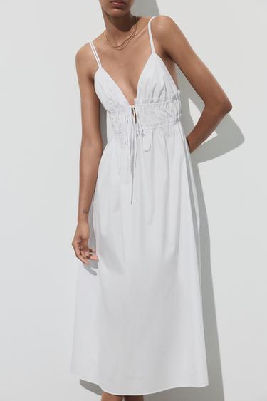 ROBE MIDI EN POPELINE À BRETELLES - Blanc de Zara - Image 1