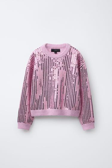 SWEATER DE MALHA COM LANTEJOULAS - Rosa da Zara - Imagem 0