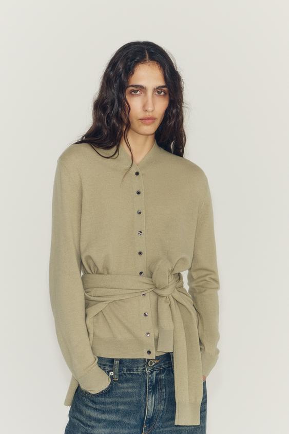 100% EXTRA-SOFT WOOL V-NECK CARDIGAN - Greenish by Zara - Image 4
