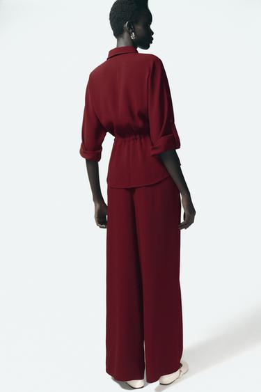 PANTALON EN CRÊPE À JAMBES LARGES - Bordeaux de Zara - Image 3