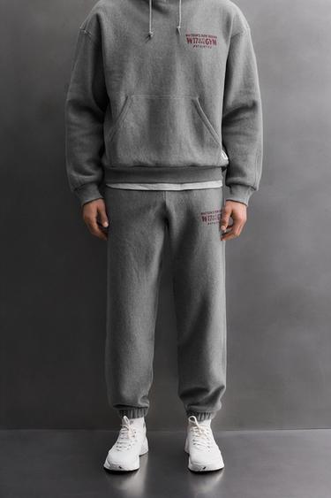PRINTED SLOGAN JOGGING TROUSERS - Grey marl by Zara