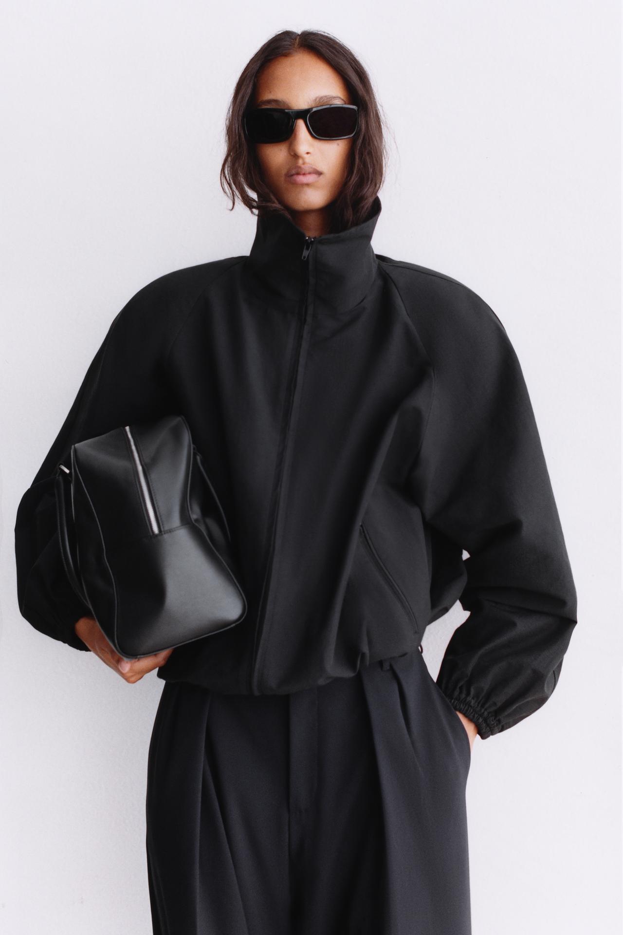 TECHNICAL FABRIC JACKET WITH SHOULDER PADS — Black