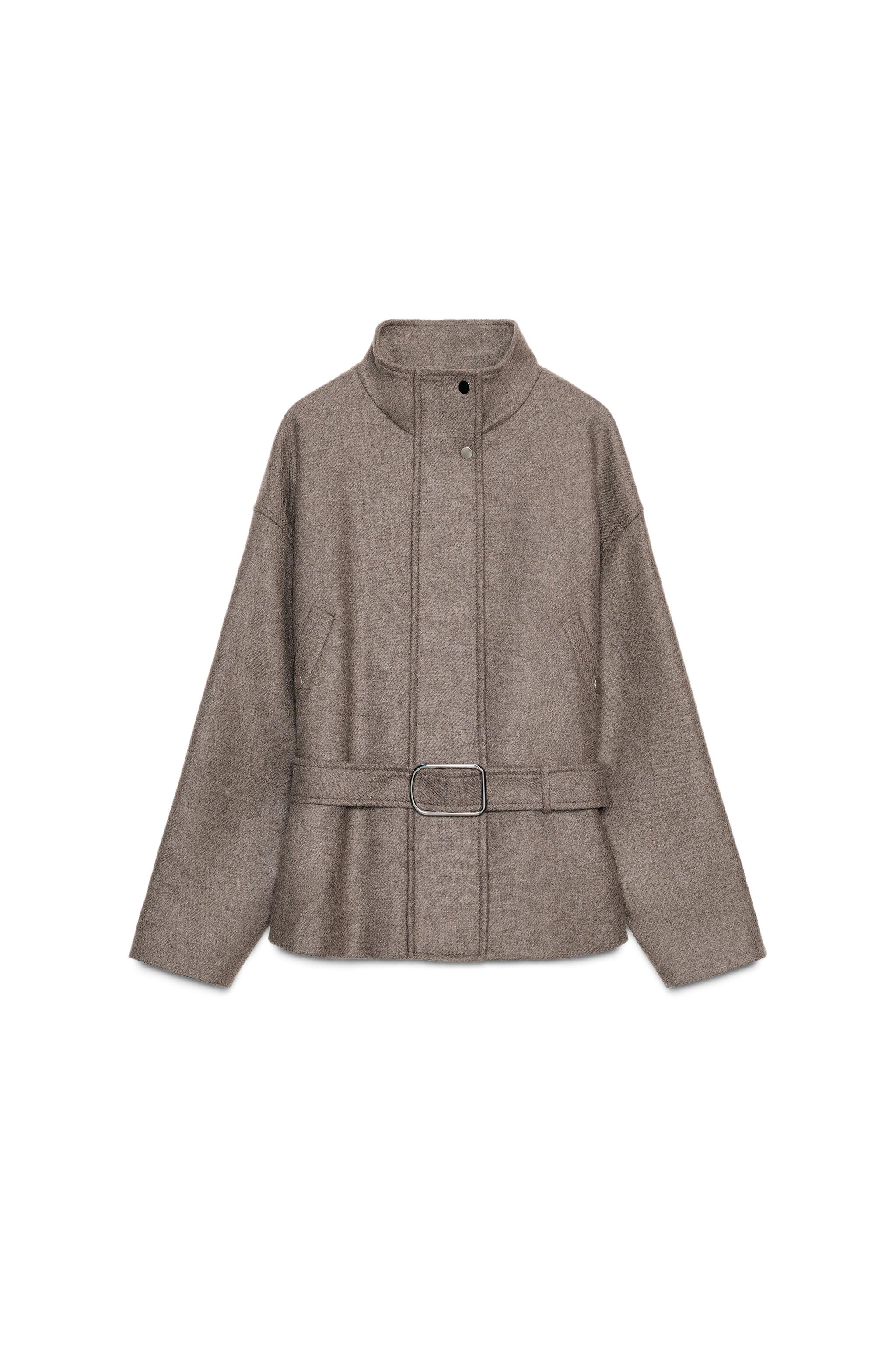 ベルト付きクロップド丈ウールコート - ダークミンク | ZARA Japan / 日本