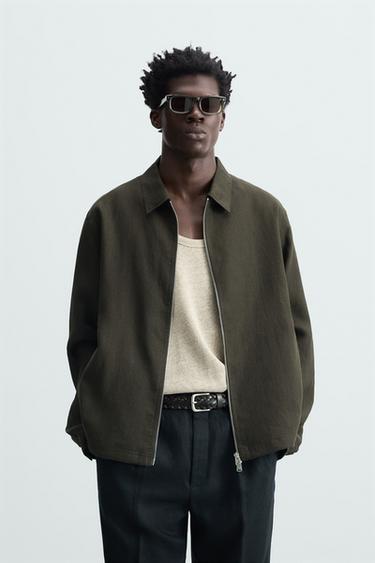 Zara 100% LINEN OVERSHIRT - Dark khaki