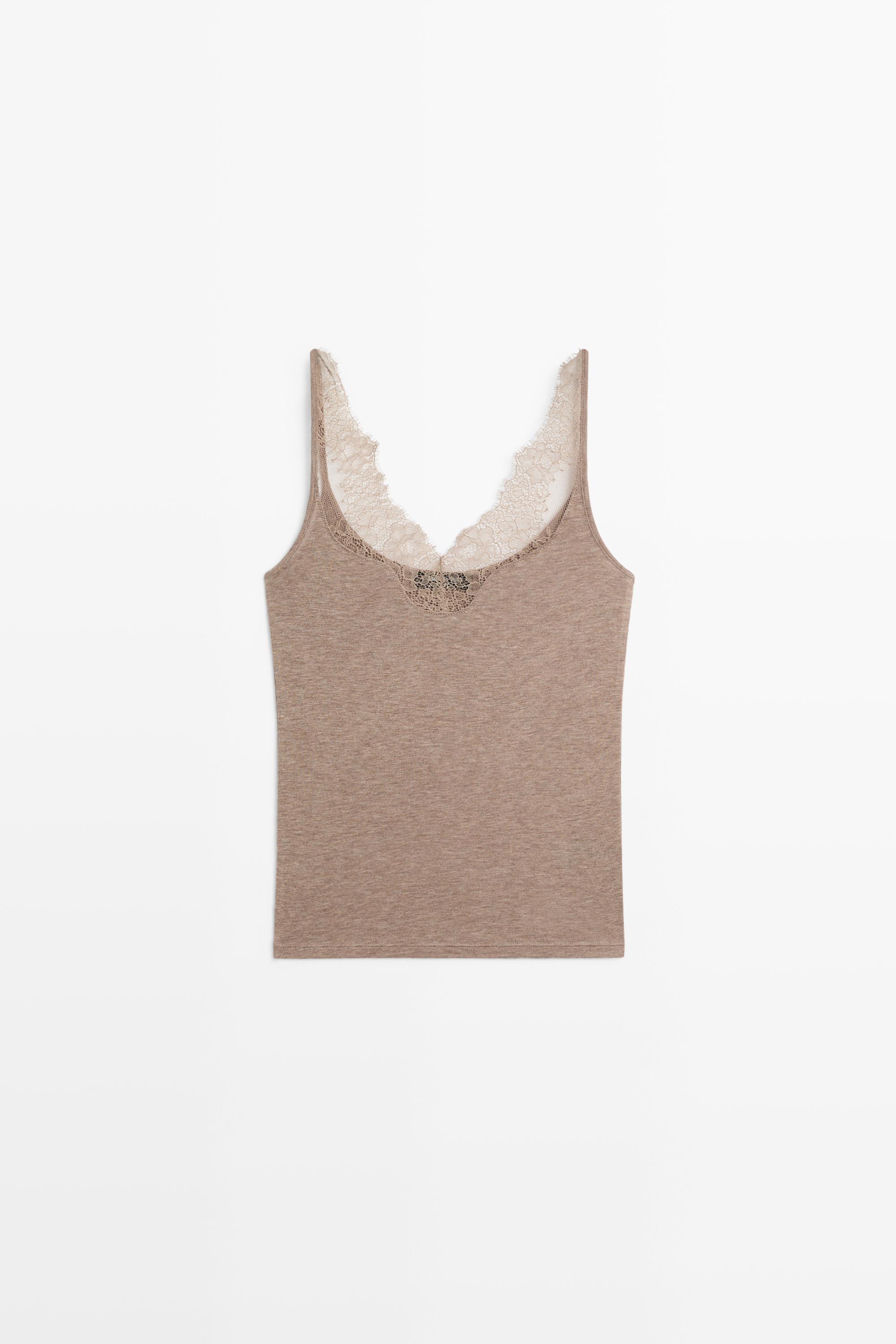 Strappy lace-trimmed camisole top — Bone