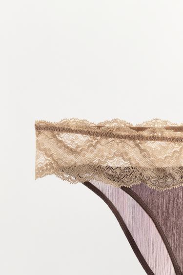 CULOTTE DENTELLE CONTRASTÉE - Marron clair de Zara - Image 4