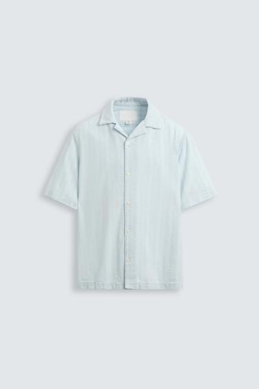 Zara JACQUARD STRIPED SHIRT - Light blue