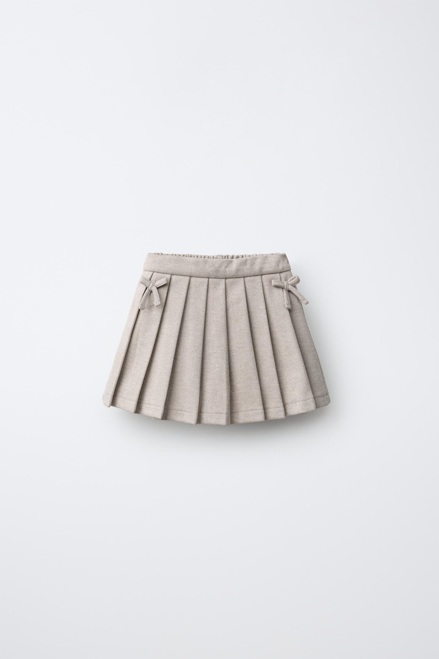 Детская юбка Zara Structured Pleated Bow Bermuda, цвет: Коричневый / Серо-коричневый — фото 2