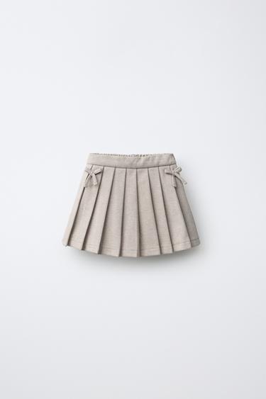 STRUCTURED PLEATED BOW BERMUDA SKIRT — Brown / Taupe 1