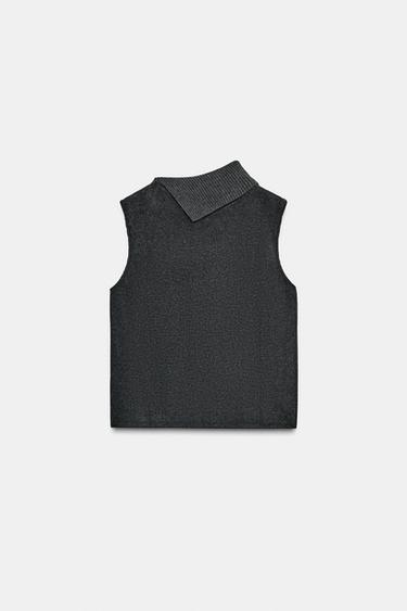 Zara SOFT OPEN NECK TOP - Dark gray