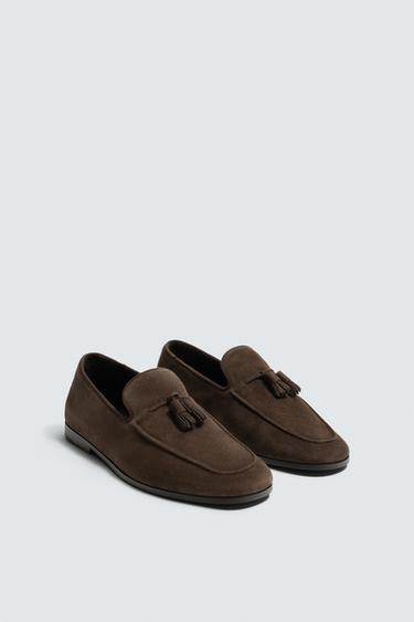 LEATHER TASSEL LOAFERS - Brown by Zara