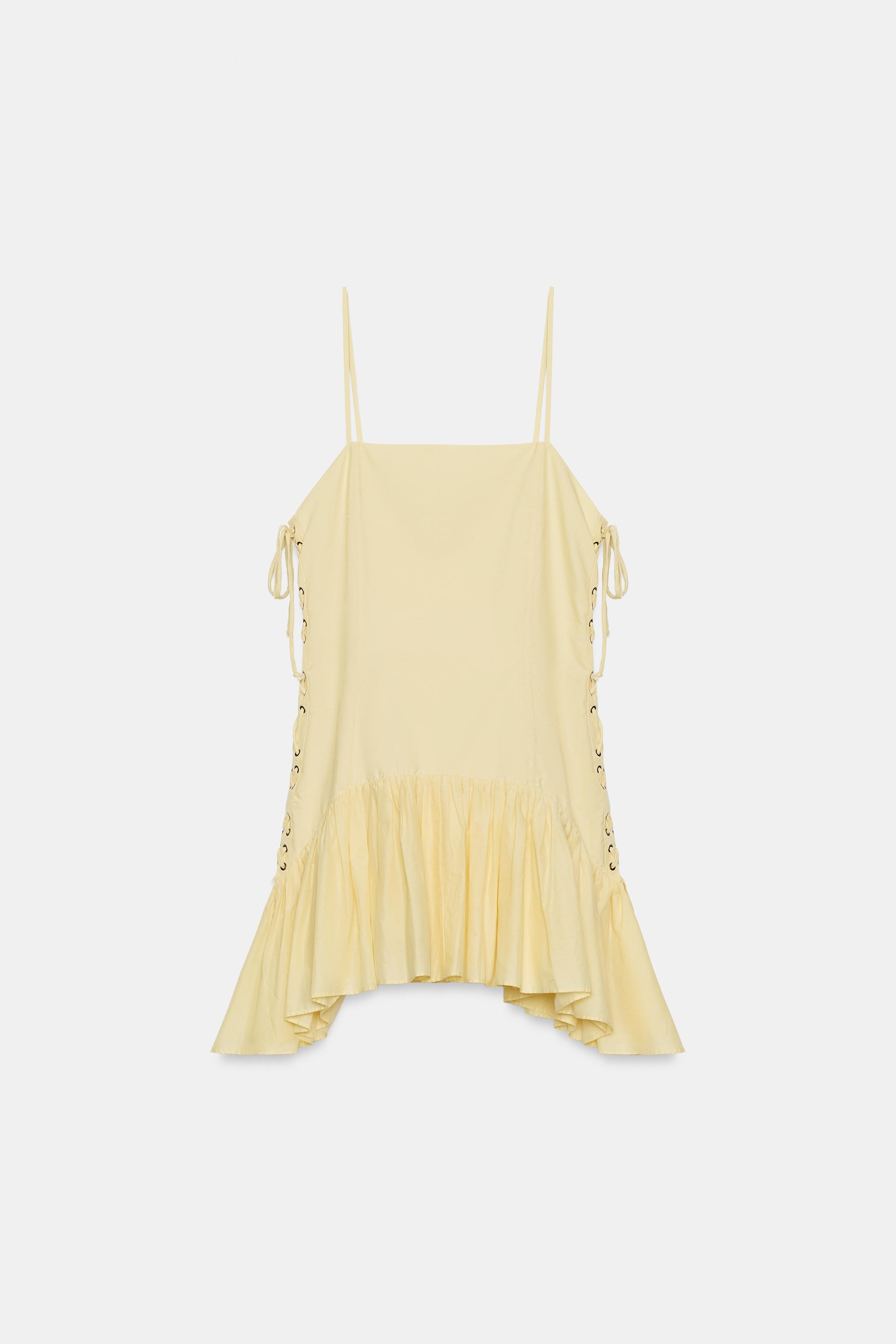 RUFFLED POPLIN DRESS WITH DRAWSTRINGS