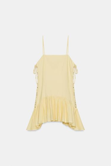 ROBE POPELINE LACETS VOLANTS - Jaune clair de Zara - Image 4