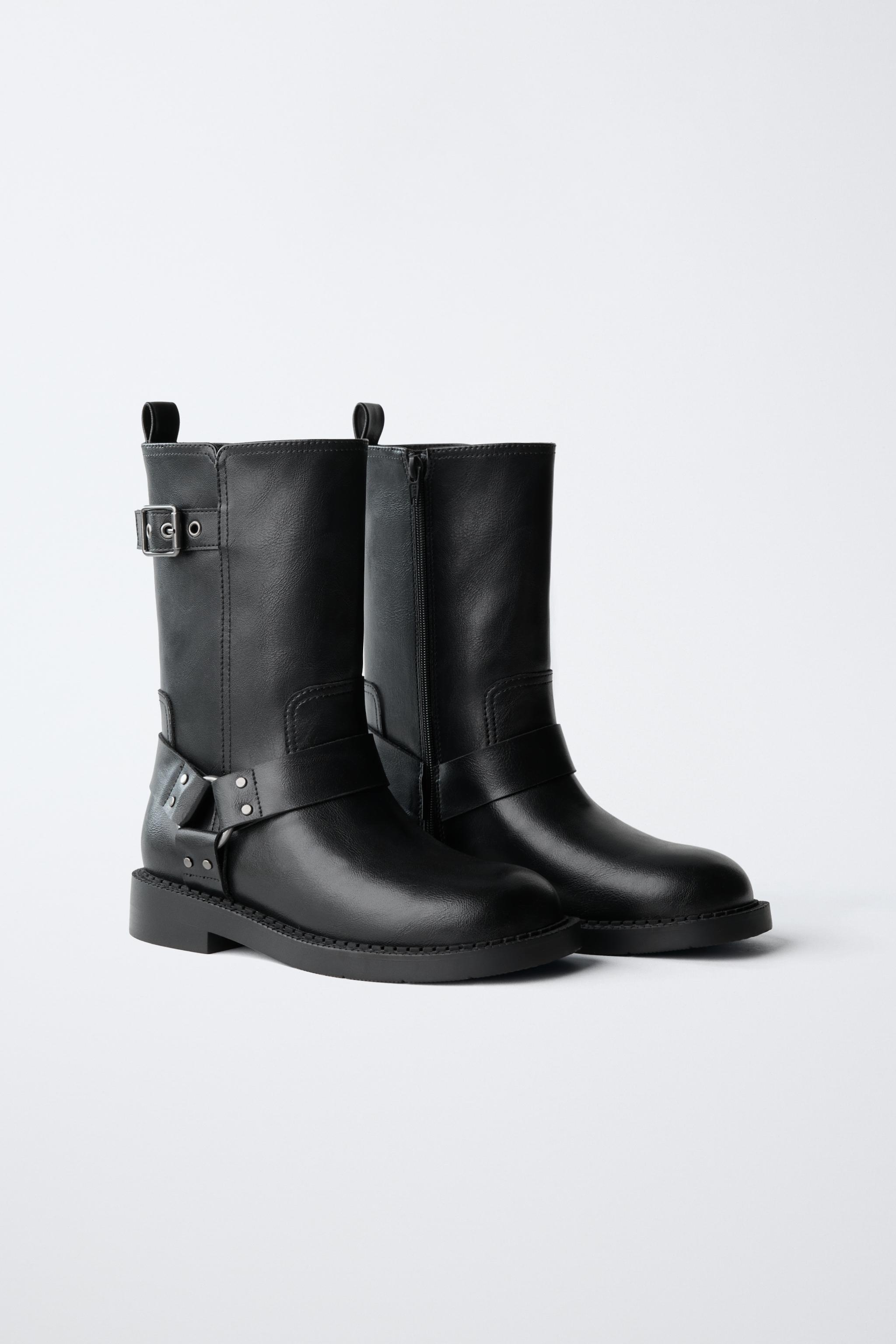 なるさんbuckle zip Biker Leather boots BUCKLE BOOTS - Black | ZARA United States