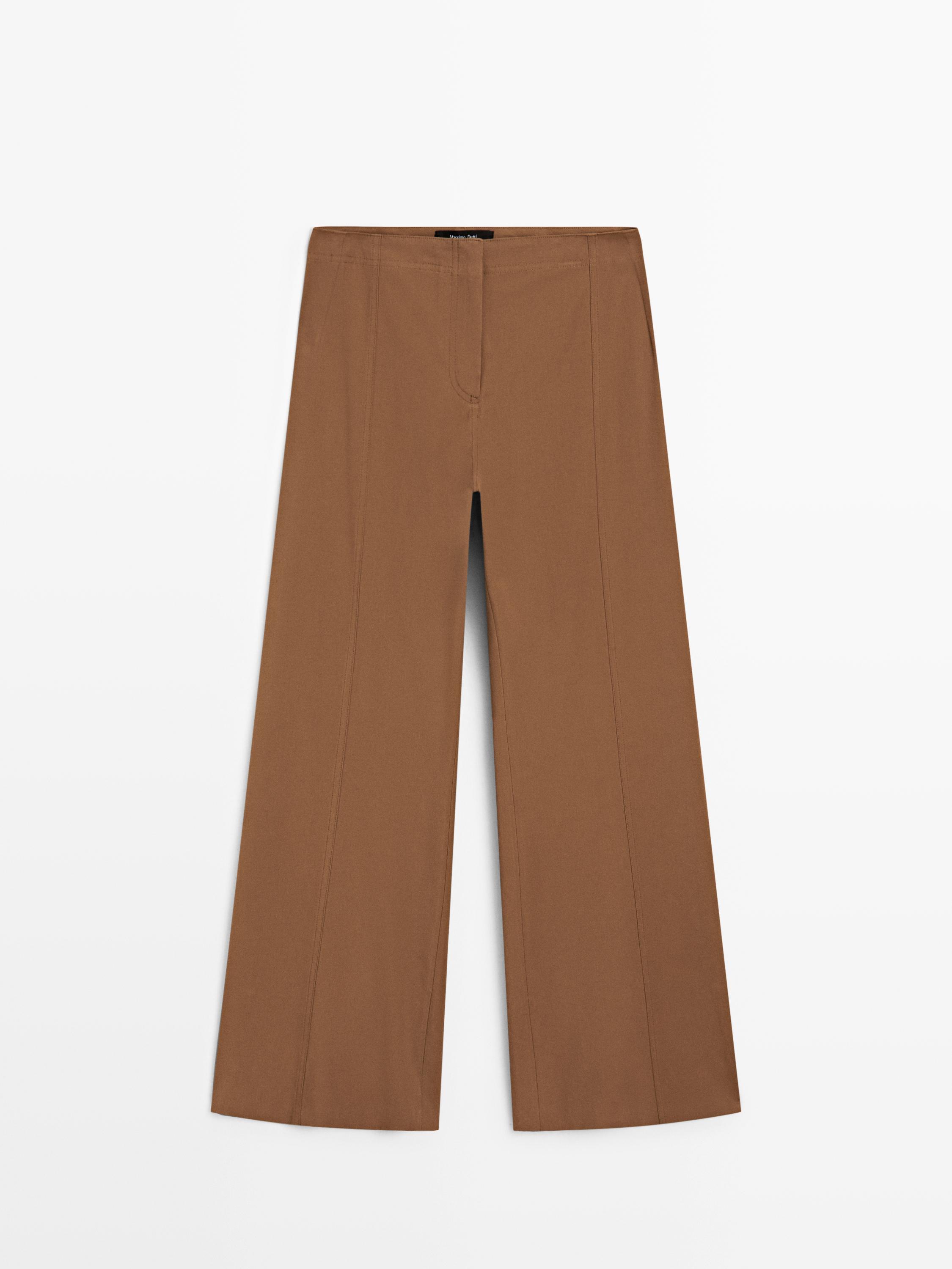 Cotton blend flared pants — Tobacco