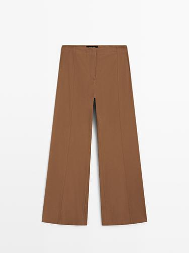 Zara Cotton blend flared pants - Tobacco