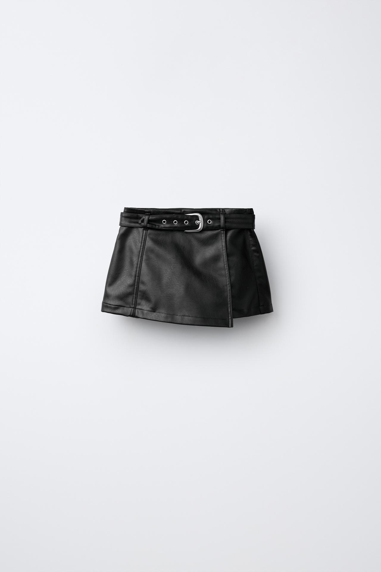 LEATHER-EFFECT BERMUDA SKIRT — Brown