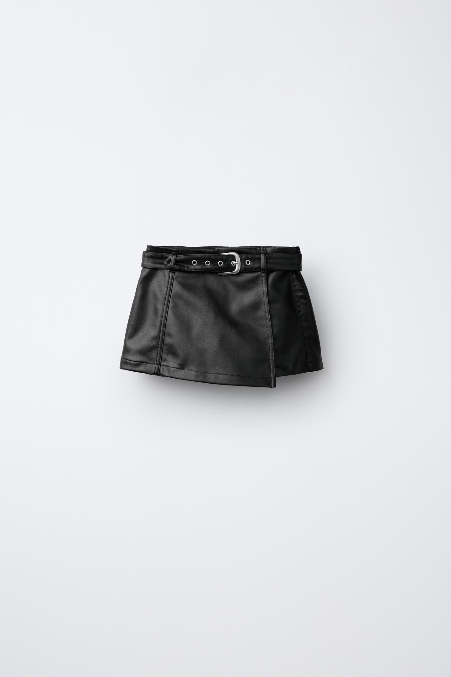 Детская юбка Zara Leather-Effect Bermuda, цвет: Коричневый — фото 2